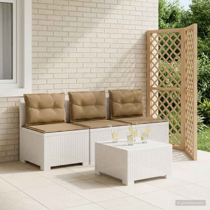 vidaXL - 3-Zits - Tu - bank - met - Kussens - Rattan - Look - 3-zits - PP - Wit