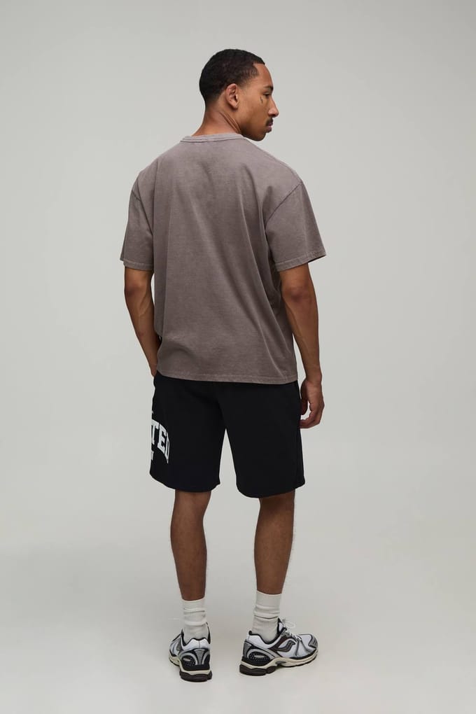 Oversized Gewassen Limited Edition Bedrukt T-shirt & Short Set | Washed Chocolate | Size Medium