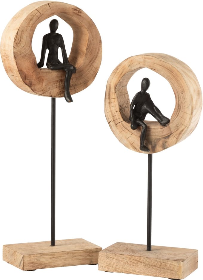 J-Line decoratie Figuur Denk Ring Hoog - hout/aluminium - zwart/naturel