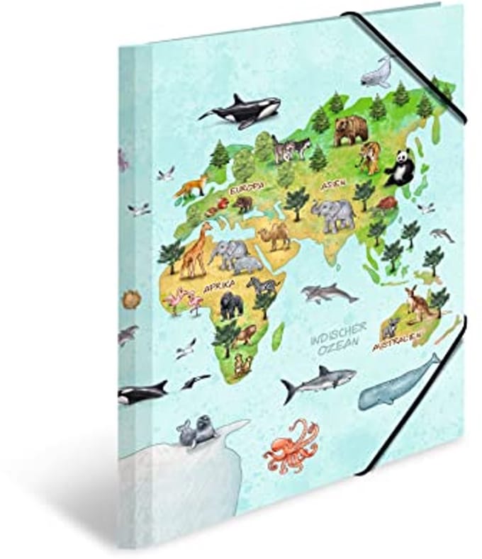 Set van 3 stuks verzamelmappen A3 met kleuterschoolmotief - karton, elastiek en binnendruk