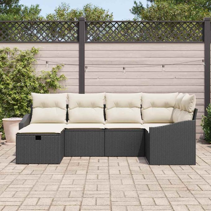 vidaXL Bankstel met kussen 7 pcs poly rattan