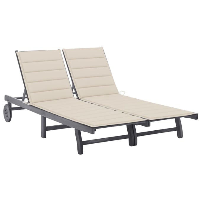 vidaXL - Ligbed - 2-persoons - met - kussens - massief - acaciahout - grijs