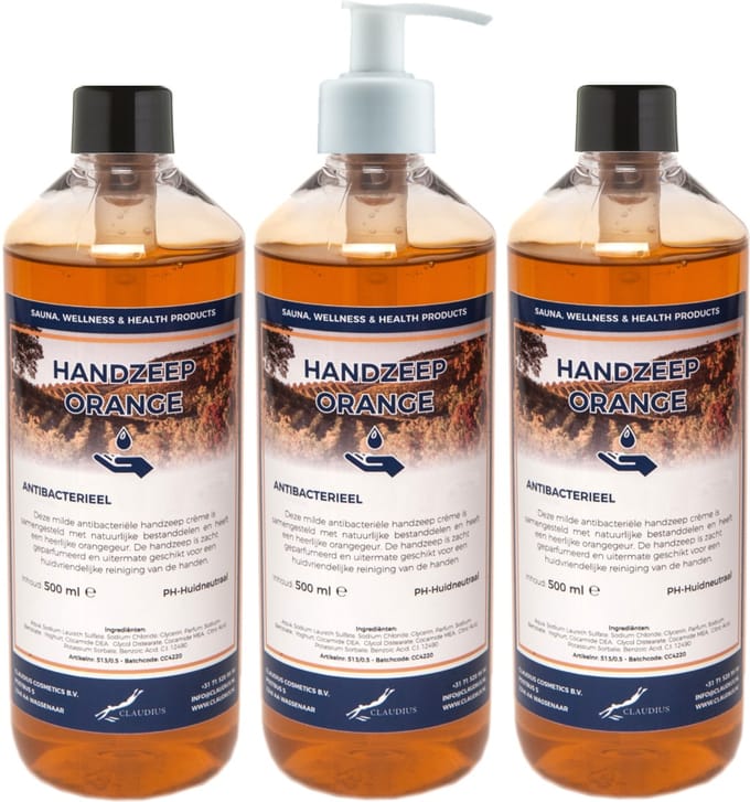 Handzeep Orange 500 ml - set van 3 stuks - met gratis pomp - Voordeelverpakking