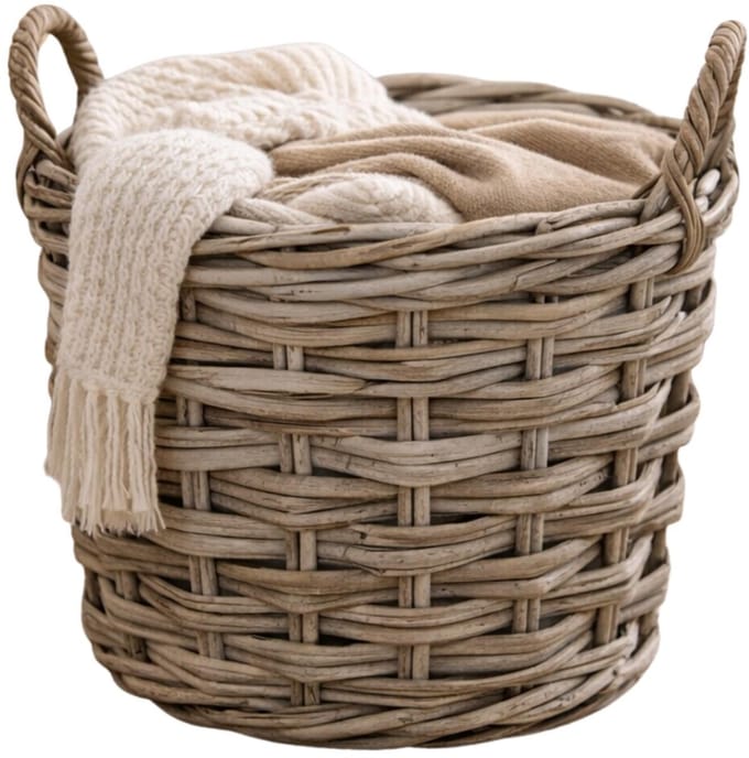 Mega Collections opbergmand Heeg - rotan - D39 x H31 cm - lichtbruin/grijs