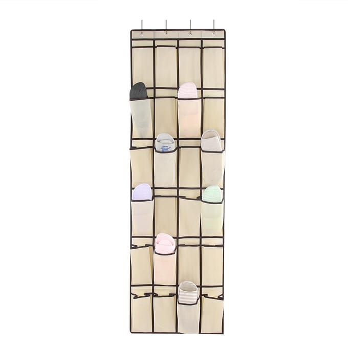 24 Pockets Multi purpose NOn woven Hanging Shoes Storage Bag Organizer Holder (Beige) beige