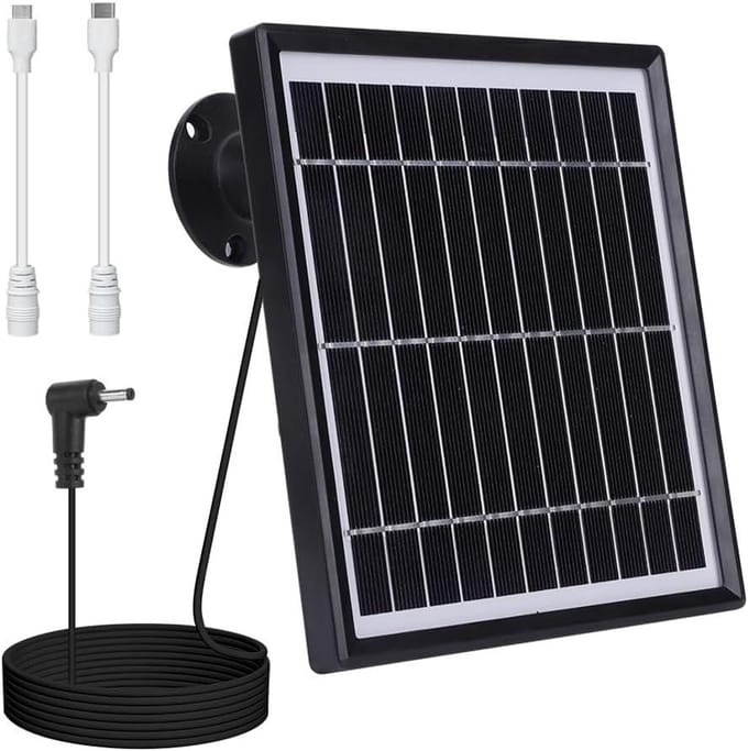 Zonnepaneel - Energie Oplader - Camera Voeden - 360° Verstelbaar - 3.5m Kabel - Zwart
