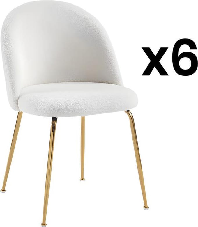 Vente-unique Set van 6 stoelen - Bouclé stof en goud metaal - Wit - MELBOURNE