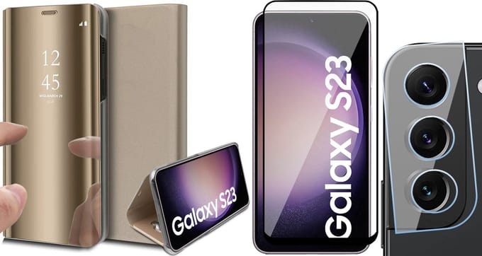 Hoesje geschikt voor Samsung Galaxy S23 - Screenprotector FullGuard & Camera Lens Screen Protector - Book Case Spiegel Goud