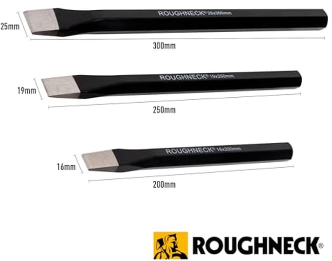 Cold Chisel Set - 3 Pieces with Canvas Tool Roll - 16x200mm, 19x250mm, 25x300mm