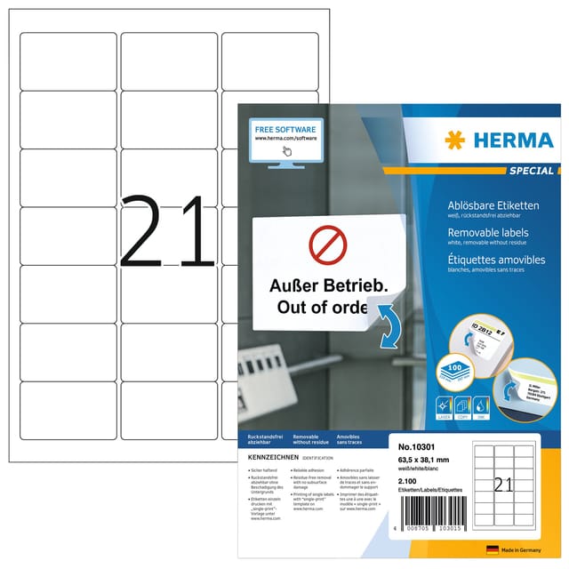 Herma Adr.Etik. Movab. 63,5x38,1 100 Bl. DIN A4 2100 stuks 10301