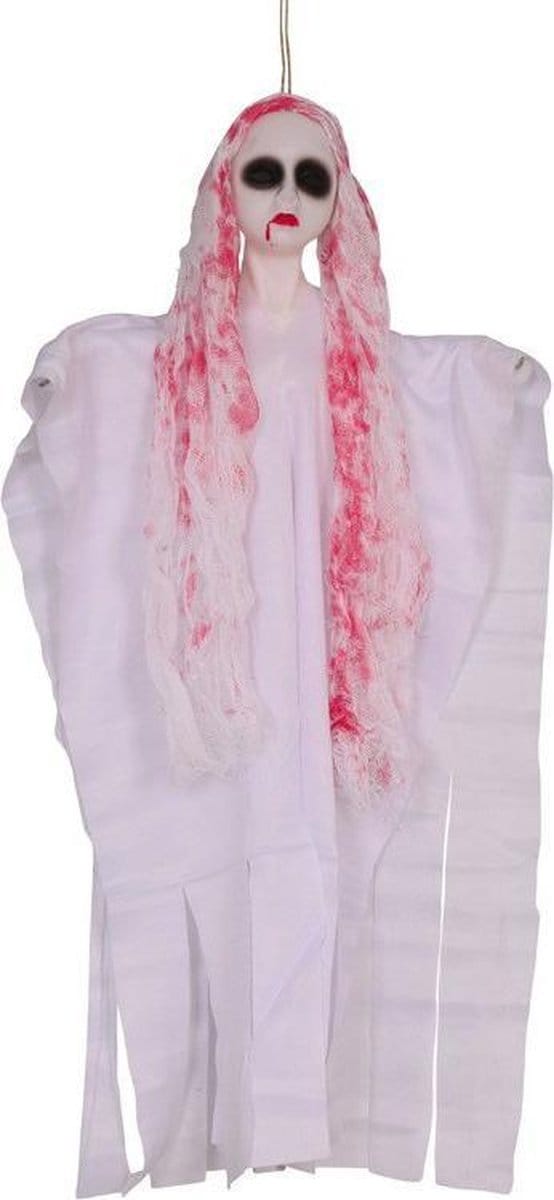 Horror hangdecoratie spook/geest pop wit met bloed 50 cm - Halloween decoratie poppen