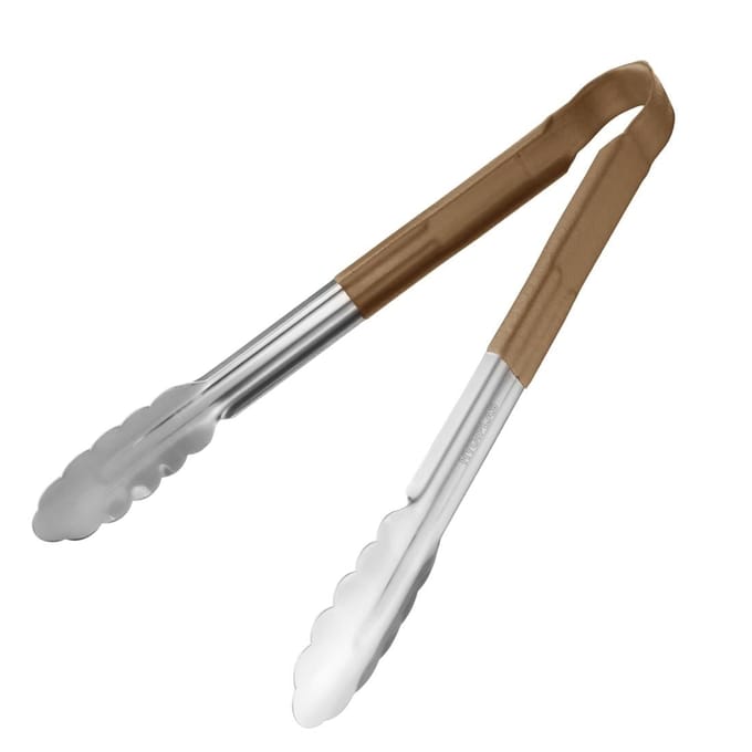 Hygiplas Serveertang / Vleestang - Kleurcode Bruin - RVS - 30cm - Gladde vorm tegen bacteriën - horeca bbq tang
