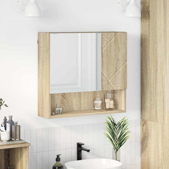 vidaXL - Spiegelkast - Sonoma - Eik - 59 - x - 17 - x - 55 - cm - Bewerkt - hout