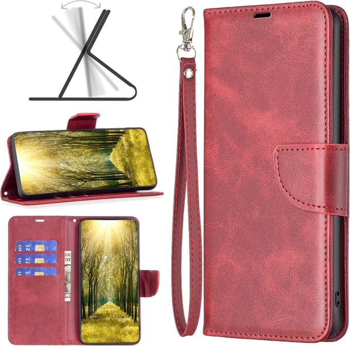 MobyDefend Hoesje - Geschikt voor Oppo A17 - Wallet Book Case Met Koord - Rood