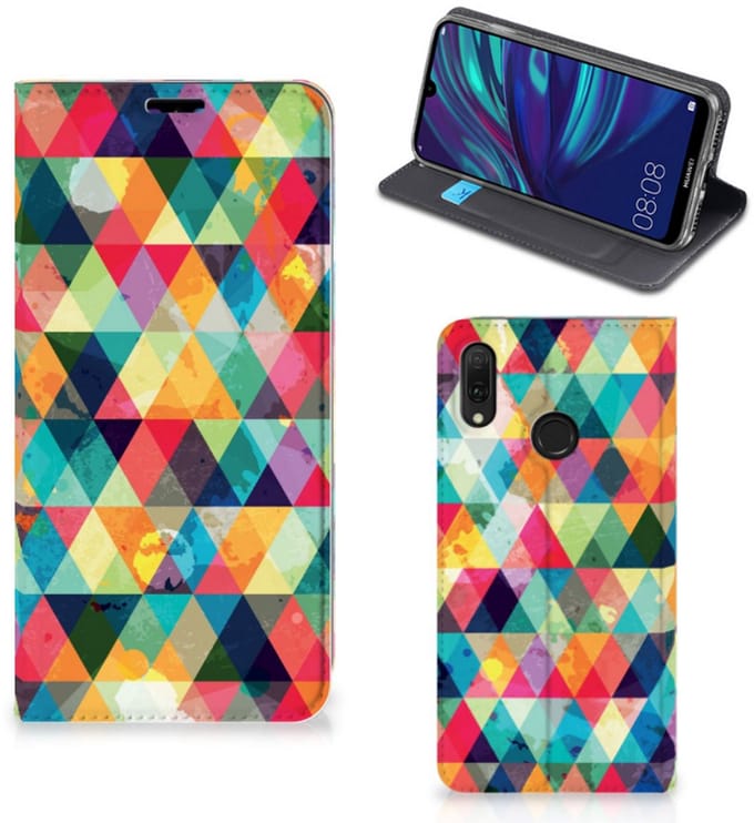 Huawei Y7 hoesje Y7 Pro (2019) Hoesje met Magneet Geruit