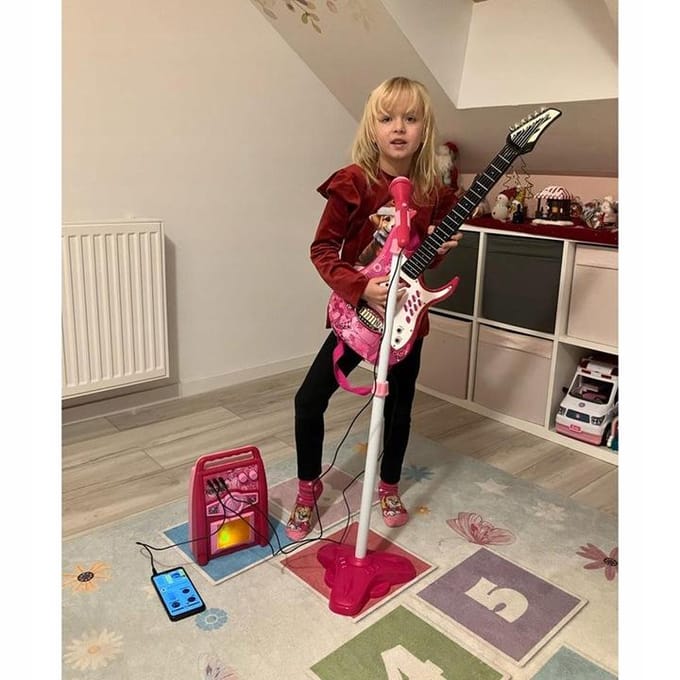 Kruzzel Roze Gitaar Set met Microfoon en Versterker - Muzikaal Plezier voor Kinderen