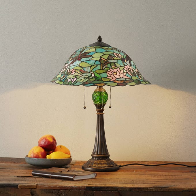 Lumilamp Tiffany Tafellamp Ø 47x60 cm Groen Bruin Glas Libelle
