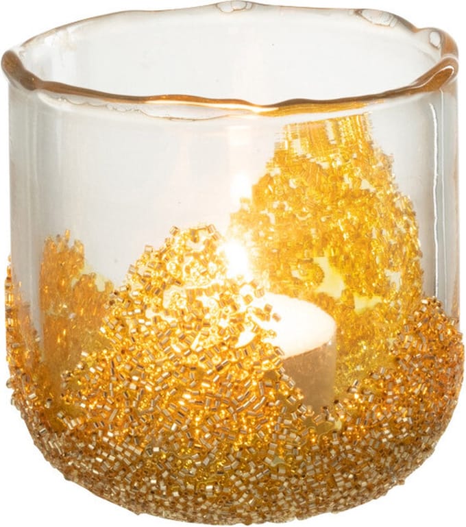 J-Line kaarshouder Strass - glas - transparant/goud - small