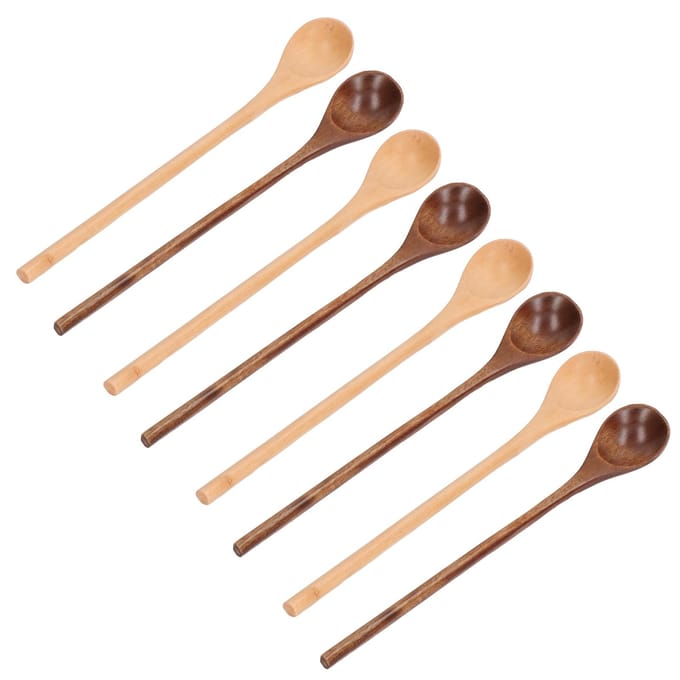 8 stuks houten lepels van beukenhout, veilig en milieuvriendelijk, houten serveerlepel met comfortabele grip beige