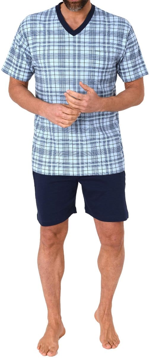 Pyjama voor heren met korte mouwen Zachte jersey en geruite pyjama top