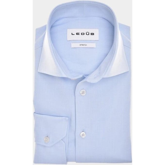 Ledub modern fit overhemd - popeline - lichtblauw - Strijkvriendelijk - Boordmaat: 38