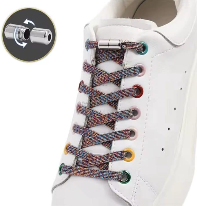 Elastische gekleurde veters - Hippe veters - Elastische Glitter Veters - Draaisluiting - Eenvoudig strikken - 1 paar - Plat - Multicolor - CHPN