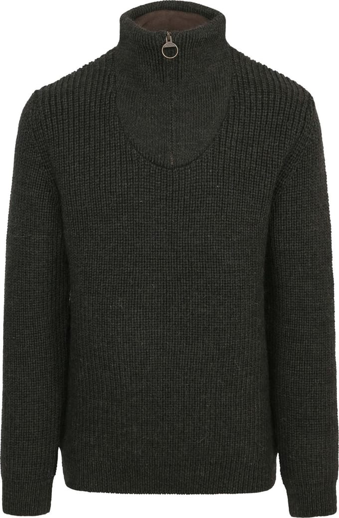 Barbour New Tyne Zip Trui Wol Olijfgroen - Maat XL - Heren - Schipperstrui