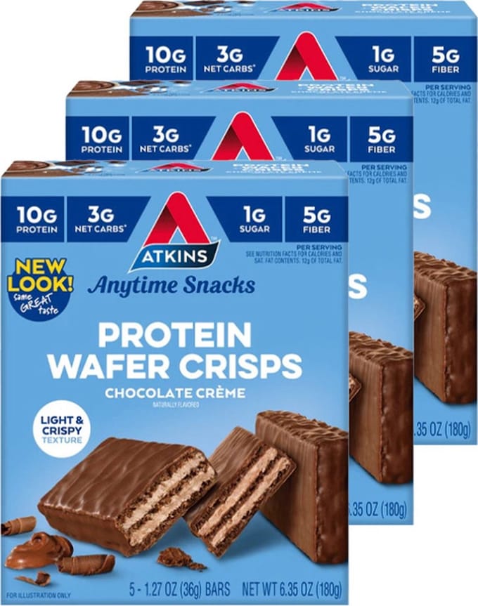 Atkins | Protein Wafer Crisps | Chocolate Creme | Doos | 3 stuks | 3 x 36g