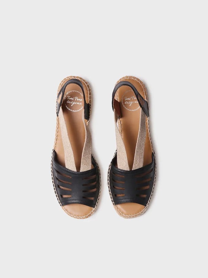 Dames leren espadrille met brede hak en elastiek | DIMA