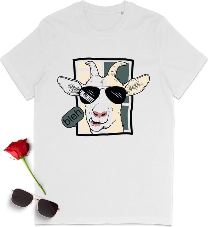 Dames T Shirt  Geit - Wit - Korte Mouw - Maat M