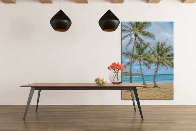 Canvas Schilderij - Landschap - Palmbomen - Strand - Zee - 60x40x2 cm
