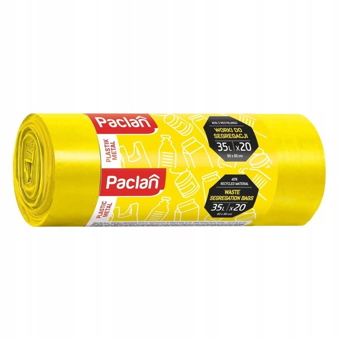 Paclan - Afvalzakken - 35L - Geel - Segregatie Plastic