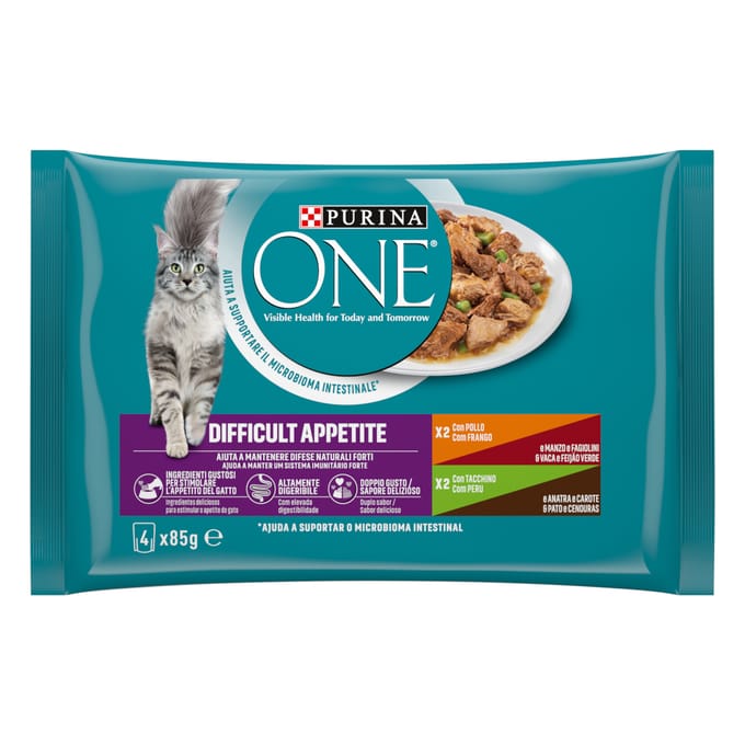 8x85g PURINA ONE Difficult Appetite Kip & Kalkoen natvoer voor katten