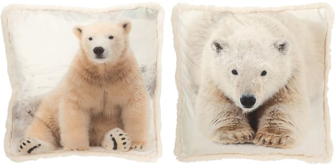 J-Line kussen Ijsbeer - polyresin - beige/wit - large - 2 stuks