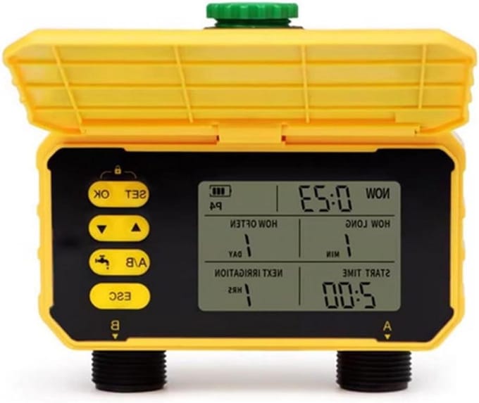 Solar Irrigatie Timer - Automatische Tuinsproeier - Tuin Bewateren - Regensensor - 2 Uitgangen - Geel