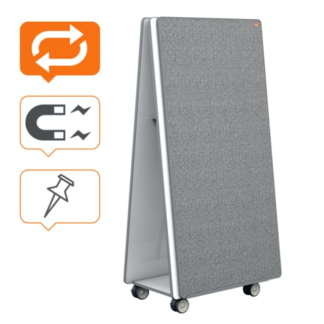 Nobo Move & Meet Mobile Whiteboard & Noteboard Systeem, 2 whiteboards, 2 noteborden, 900 x 1800 mm, magnetisch, verrijdbaar