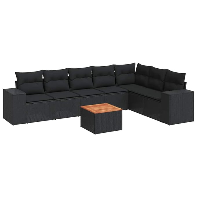 vidaXL - 8-delige - Loungeset - met - kussens - poly - rattan - zwart