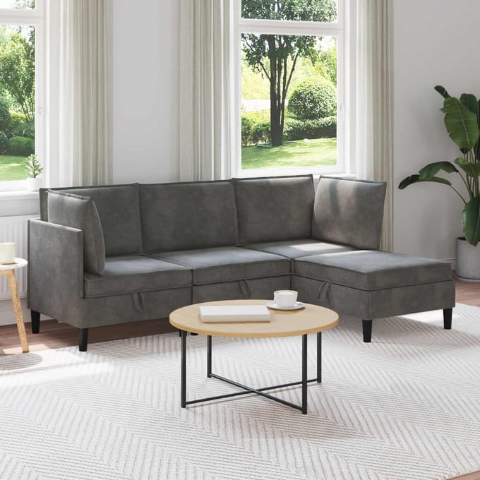 vidaXL - Woonkamer - Meubelset - 4 - st - Donkergrijs - Fluweel
