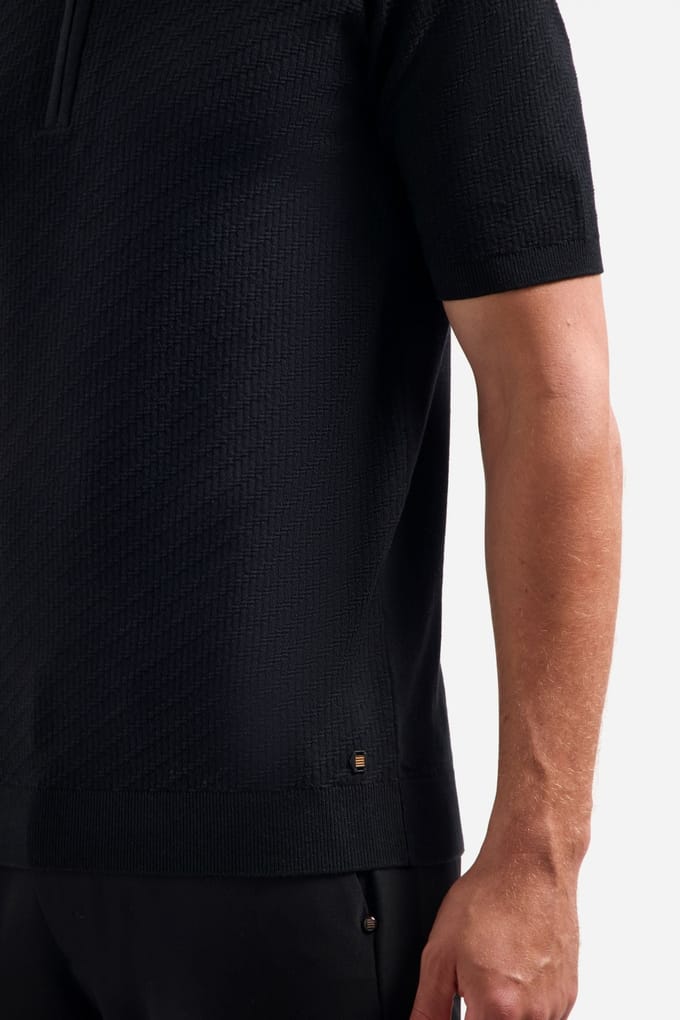 No Excess Pullover Short Sleeve Polo Zip Solid Jacquard Black Größe: L | Poloshirts Outlet | Herren | Schwarz