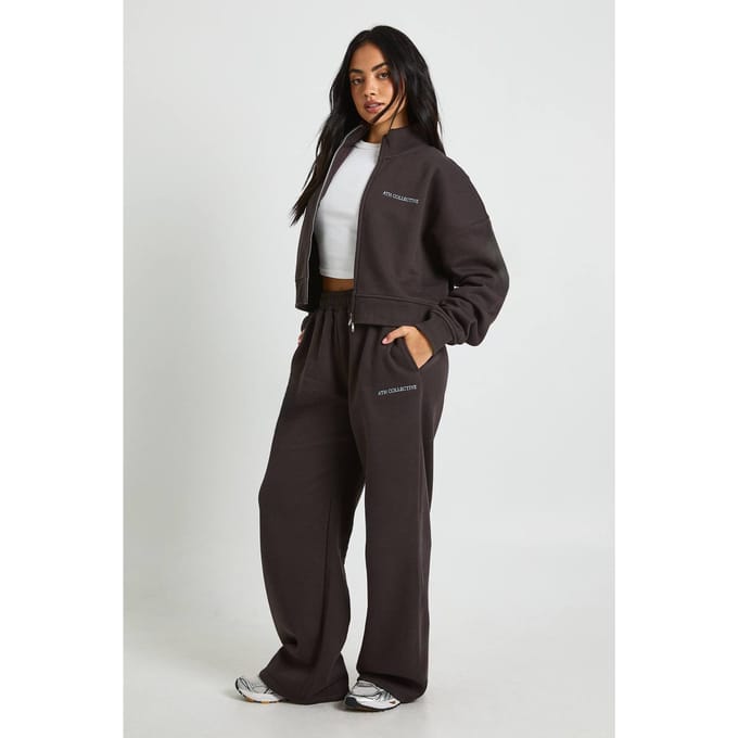 boohoo Dames Ath Collective Geborduurd Trechterhals Trainingspak | Chocoladebruin | Maat: XL