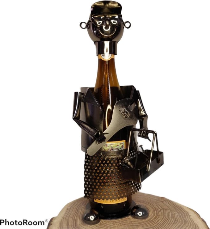 Metaal Wijnfleshouder Design Art Laswerk RVS