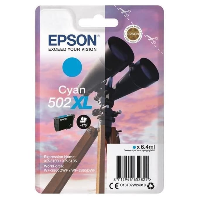 Epson 502XL Inktpatroon - Enkele verpakking in cyaan voor uw printer, essentiële kantoorbenodigdheid.
