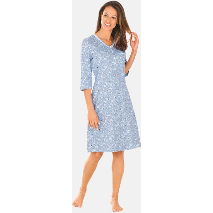 Nachthemd - rookblauw / wit / gebloemd - Gr. 24/25 van Goldner Fashion