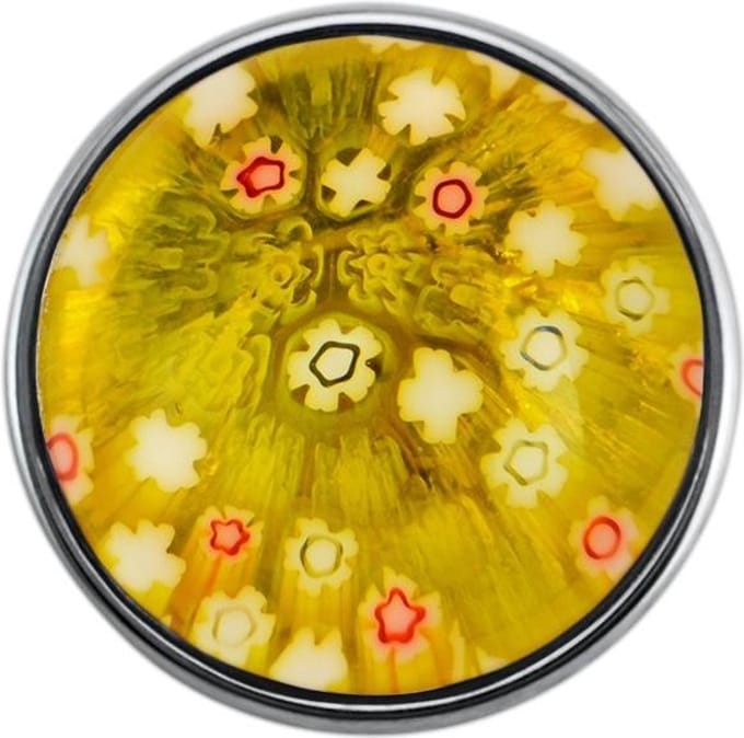 Quiges - Dames Click Button Drukknoop 18mm Bloemen Geel Glas - EBCM188
