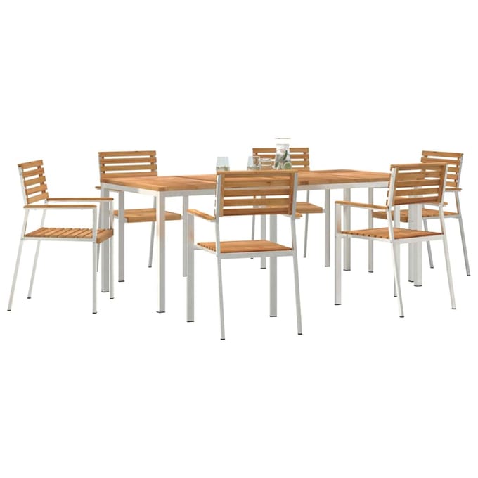 vidaXL - Tuin - Eettafel - Set - 7 - st - Massief - Teakhout - en - RVS