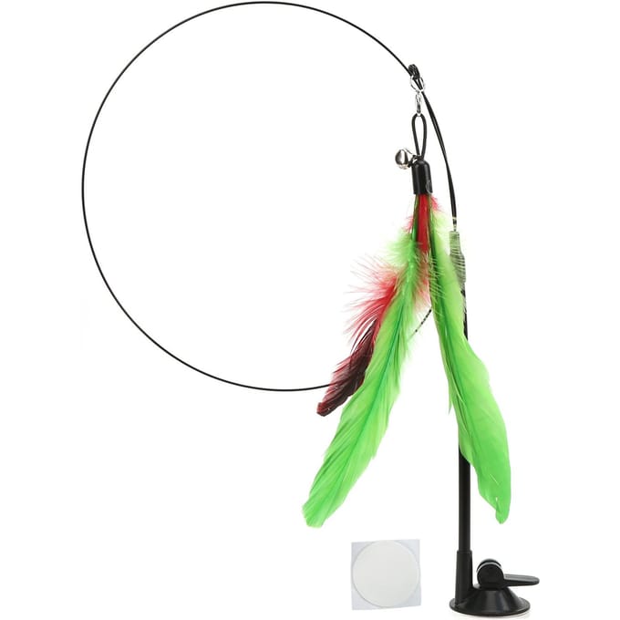 Bâton de plumes de chat amusant, baguette interactive portative avec ventouse pour chats, vert green
