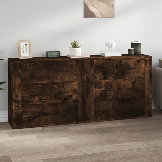 vidaXL - Dressoirs - 2 - st - bewerkt - hout - gerookt - eikenkleurig