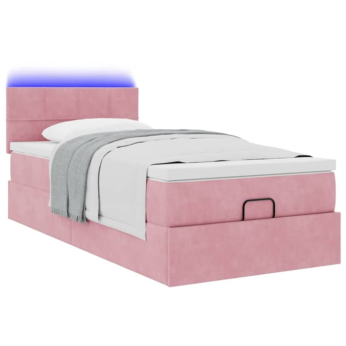 vidaXL - Ottoman - bed - met - matras - en - LED's - 100x200 - cm - fluweel - roze