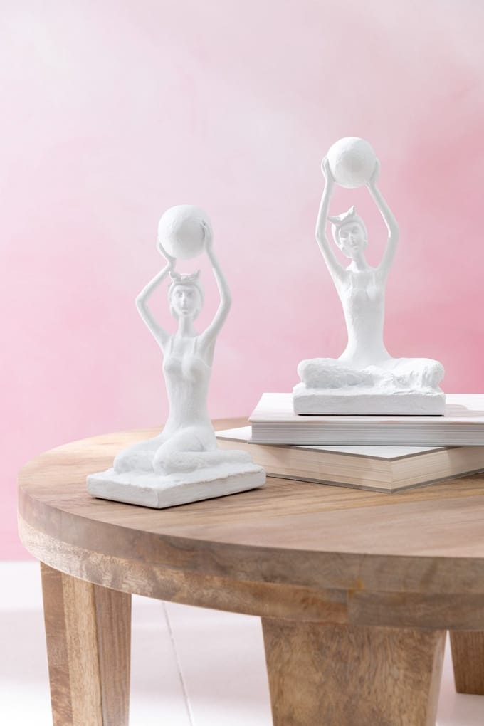 J-Line decoratie Vrouw Badpak Bal - polyresin - wit - 2 stuks