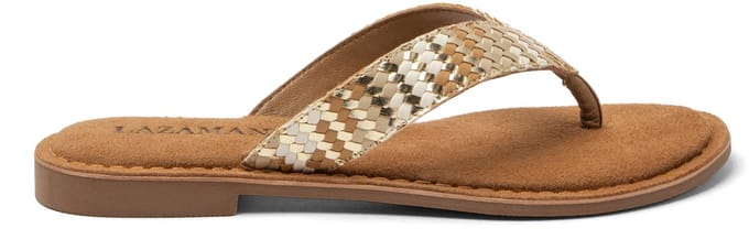 Lazamani - Tess Dames Teenslippers Leer Beige - Maat 36